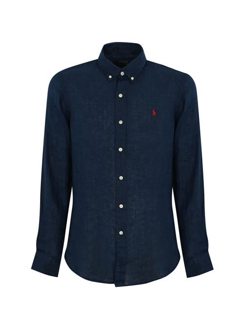 Camicia button-down in lino Navy blue POLO RALPH LAUREN | 710968915007